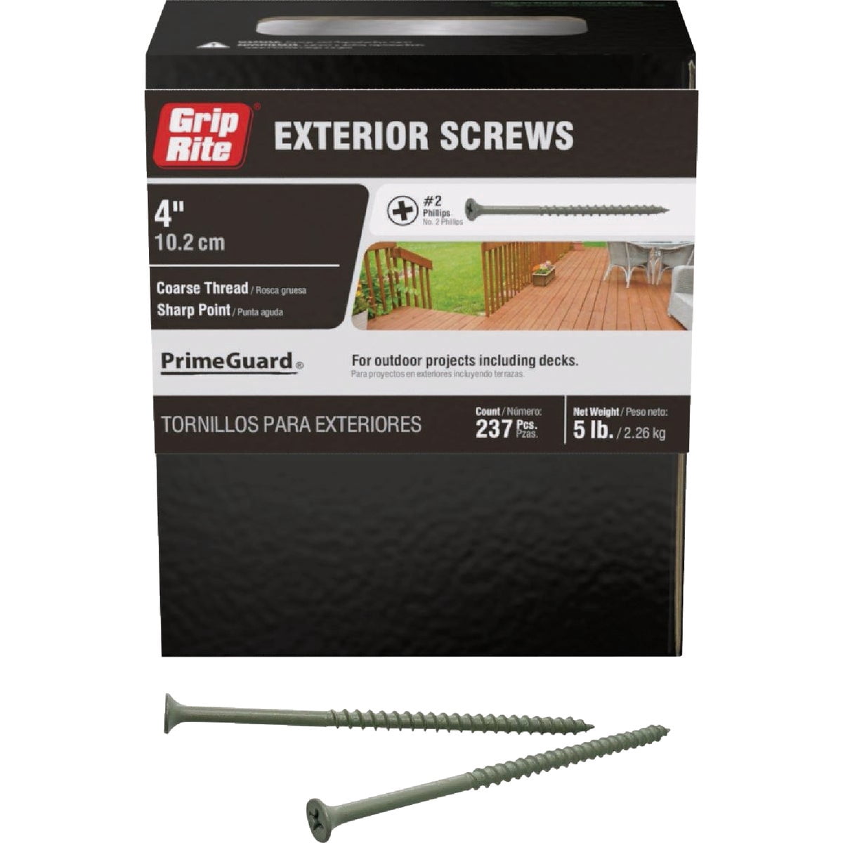 Grip-Rite Exterior Wood Screw Phillips Bugle Head Polymer Coated - 5 lb Pack, 10 x 4 in. — Construction & DIY Use, Standard Hardware Spec