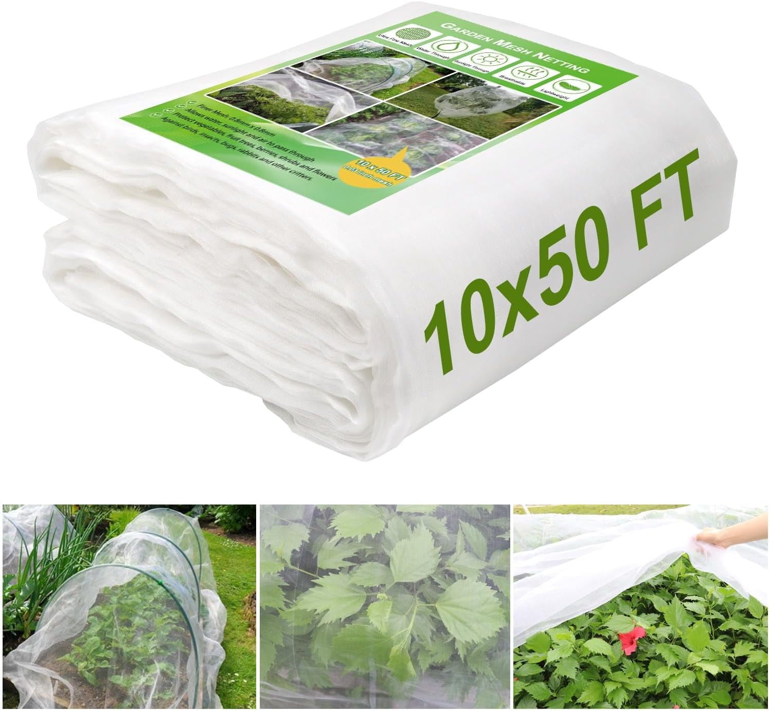 KLEWEE 10 x 50 FT Garden Mesh Netting, Ultra Fine Plant Netting Covers, for Raised Beds Vegetables, Fruit Tree Blueberry Bushes Barrier Screen Protection Net Cover