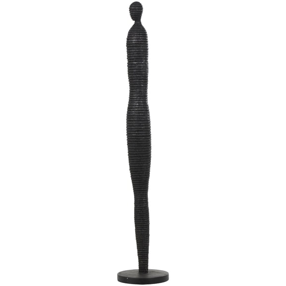 10" x 53" Black Polyresin Tall Slim Figure People Sculpture with Ribbed Body and Glitter Accents, by DecMode
