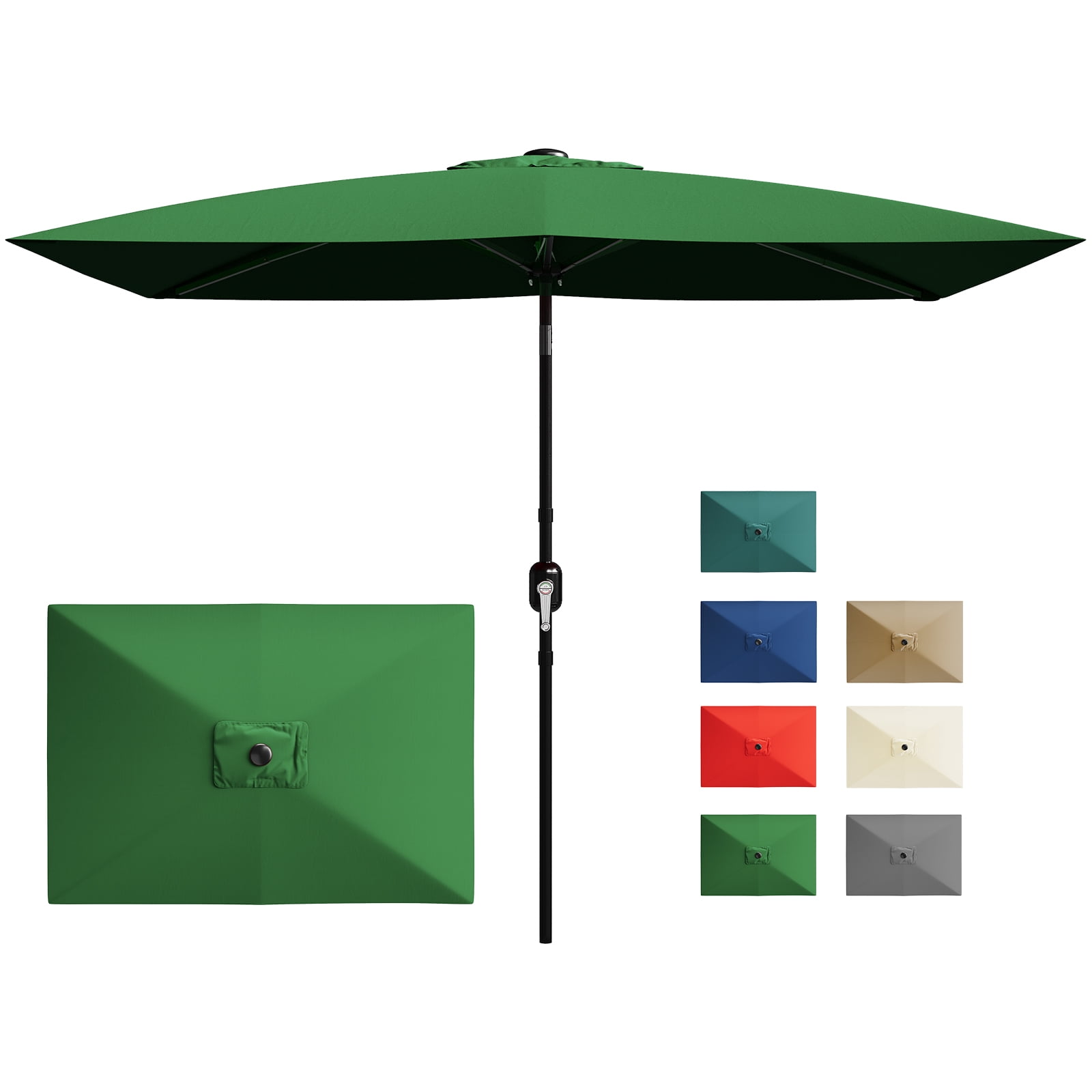 10' x 6.5' Patio Umbrella, Outdoor Table Umbrella, Metal Pole Square Outdoor Umbrella with Crank and Push Button Tilt,  Market Umbrella Sun Umbrella for Garden, Deck, Lawn, Pool-No Lamp&No Base
