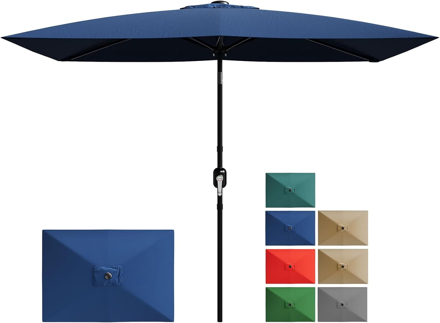 10' x 6.5' Rectangular Patio Umbrella, Outdoor Table Umbrella with Crank and Push Button Tilt, Market Umbrella Sun Umbrella with 6 Sturdy Ribs Tilt for Garden, Deck, Lawn, Pool -Navy Blue