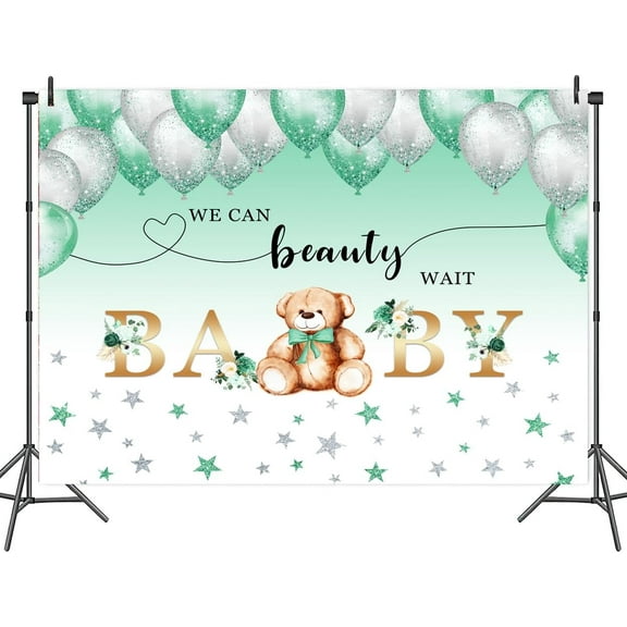 10 x 6.5 ft We Can Bearly Wait Bear Backdrop Bear Baby Shower Party Backdrop Teddy Watercolor Green Balloons Star Leaves Background Baby Shower Boy Birthday Party Newborn Photo Shoot Decor Props