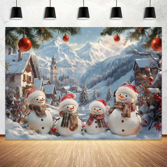 10 x 6.5 ft Christmas Snowman Backdrop Winter Snow Mountain Village Festive Holiday Photography Background Winter Scene Wonderland Xmas Party Decorations Banner Photo Props