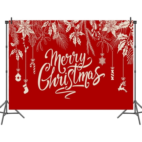 10 x 6.5 ft Red Merry Christmas Garage Door Decorations Background Holly Pine Branches Leaves Xmas Theme Backdrop for New Year Christmas Holiday Indoor Outdoor Decorations House Party Banner Cover