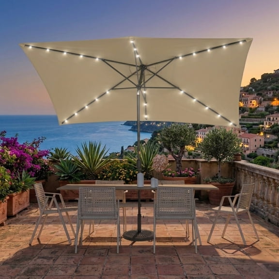 10 x 6.5FT LED Patio Market Table Umbrella, UV-Resistant Canopy and Tilt Button