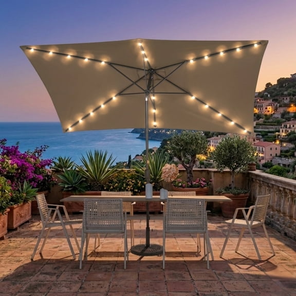 10 x 6.5FT LED Patio Market Table Umbrella, UV-Resistant Canopy and Tilt Button