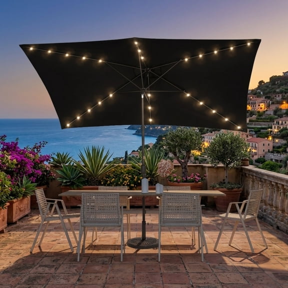 10 x 6.5FT LED Patio Market Table Umbrella, UV-Resistant Canopy and Tilt Button