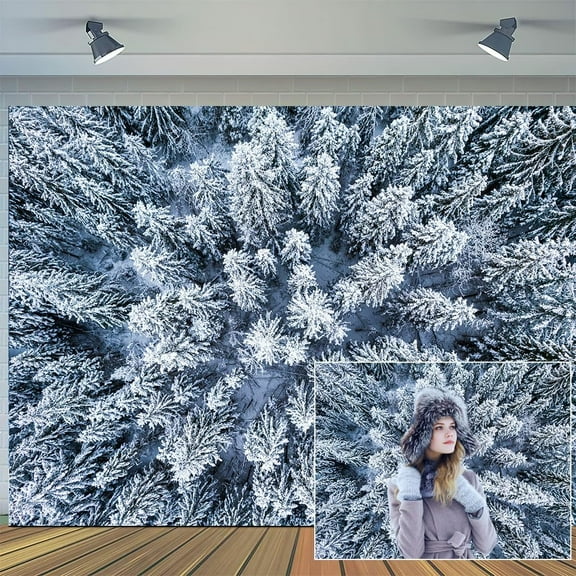 10 x 6.5ftAerial View Snow Covered Pine Trees Forest During Winter Photography Backdrop Landscape Christmas New Year Party Decor Portrait Banner Photo Backdrops Xmas Background Decoration Supplies
