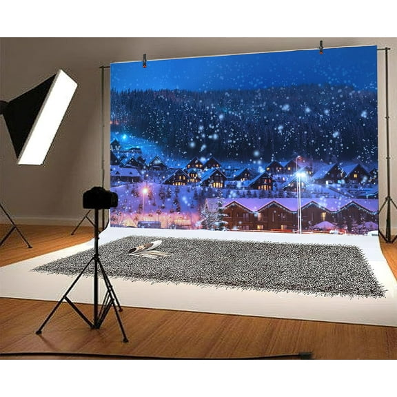 10 x 6.5ftChristmas Backdrop Winter Village Scenery Xmas Pine Trees Background Photography Banner for Birthday Christmas Party Decorations Supplies Photo Photobooth Props