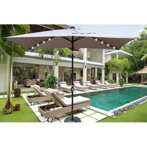 10 x 6.5t Rectangular Patio Solar LED Lighted Outdoor Market Umbrellas with Crank and Push Button Tilt