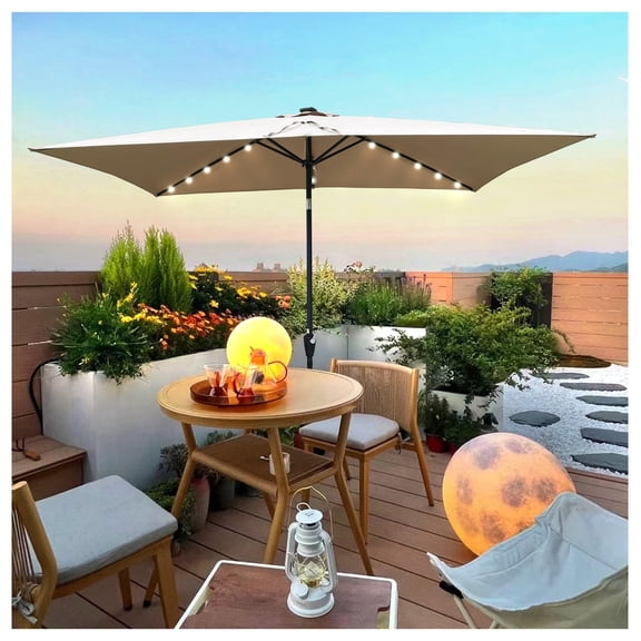 10 x 6.5t Rectangular Patio Solar LED Lighted Outdoor Umbrellas with Crank and Push Button Tilt for Garden Backyard Pool Swimming Pool