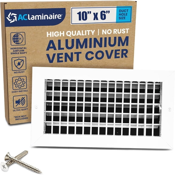 10" x 6" (Duct Opening) Register Vent Cover Adjustable Single Deflection Aluminum HVAC Grille for Heater, Decorative Ceiling Wall Air Supply Multi-Shutter Damper Durable & Rustproof