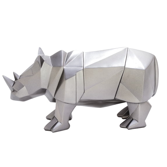 10" x 6" Silver Polystone Rhino Sculpture, by CosmoLiving by Cosmopolitan