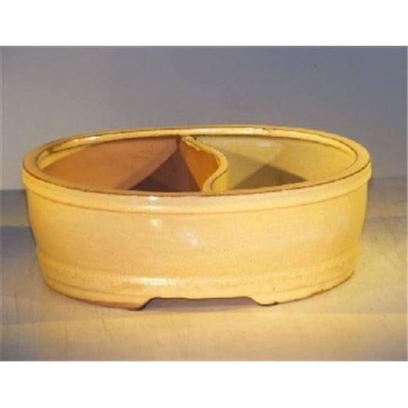 10 x 7.5 x 4 in. Ceramic Bonsai Pot - Land & Water Divider, Beige