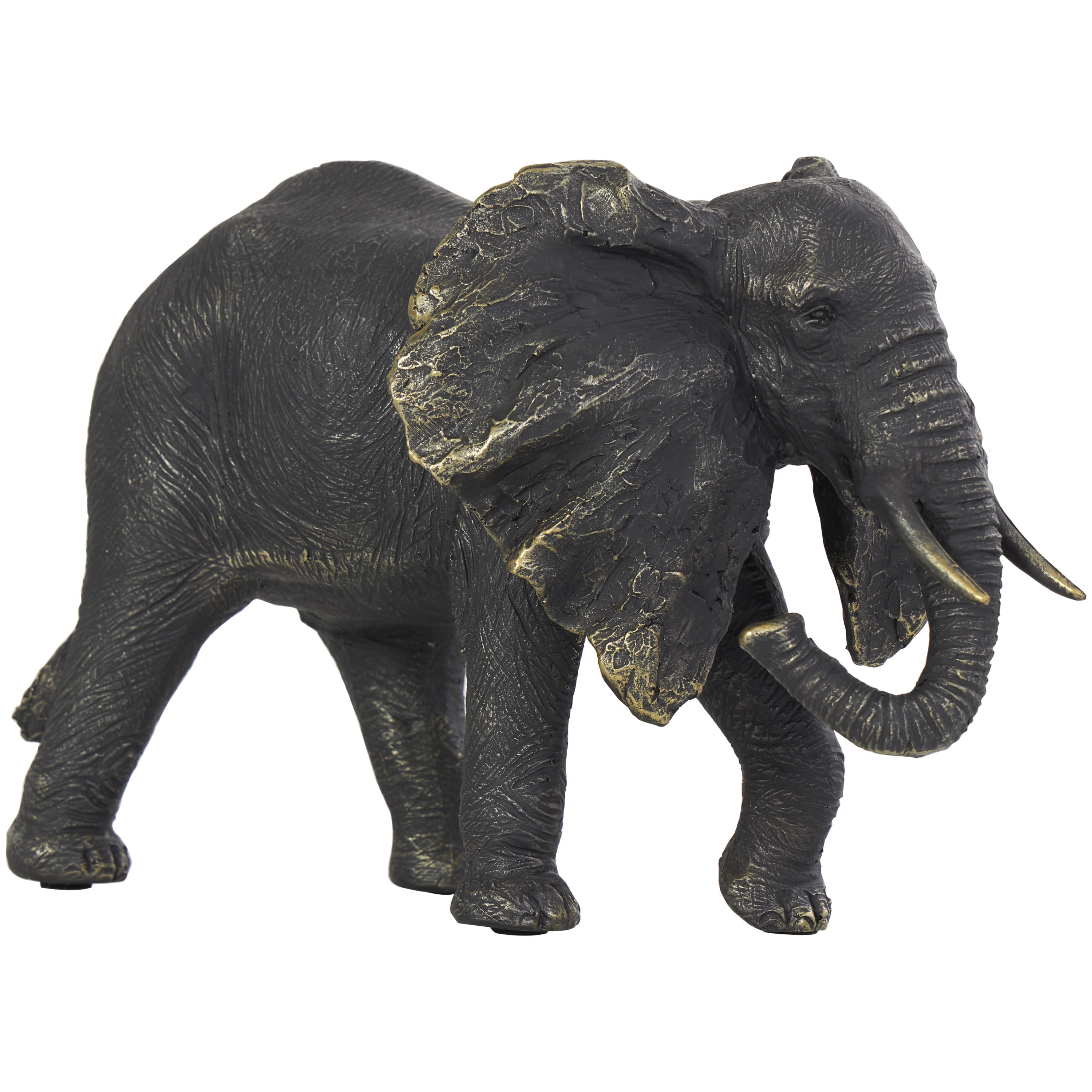 10" x 7" Bronze Polystone Elephant Sculpture with Gold Detailing, by DecMode