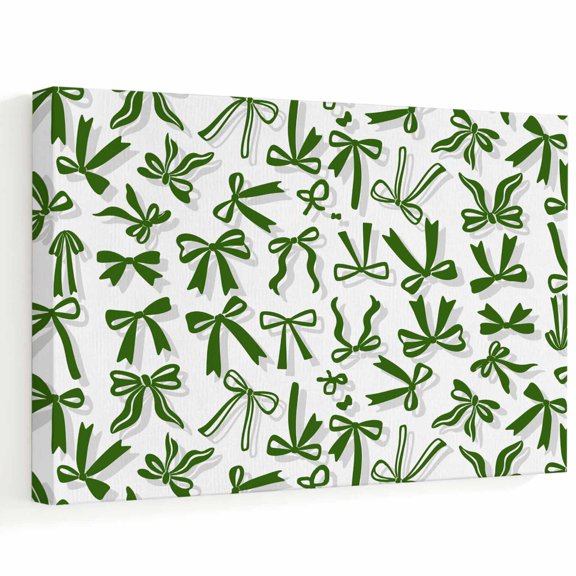 10" x 8" Christmas Canvas Wall Art for Living Room, Minimalist Modern Green Bow Ribbon Loops Poster Print Painting for Nightstand Bathroom Collage Decoration Wall Pictures Prepare To Hang