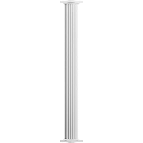 10" x 8' Endura-Aluminum Column, Round Shaft (For Post Wrap Installation), Non-Tapered, Fluted, Primed, Ready For Paint w/ Capital & Base