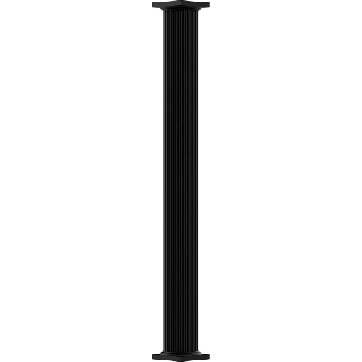 10" x 8' Endura-Aluminum Column, Round Shaft (For Post Wrap Installation), Non-Tapered, Fluted, Textured Black Finish w/ Capital & Base