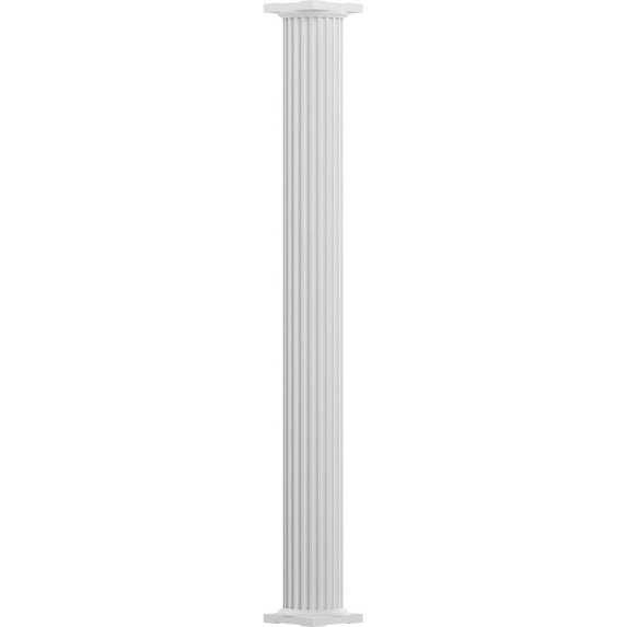 10" x 8' Endura-Aluminum Column, Round Shaft (For Post Wrap Installation), Non-Tapered, Fluted, Textured White Finish w/ Capital & Base