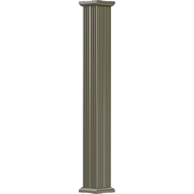 10" x 8' Endura-Aluminum Column, Square Shaft (For Post Wrap Installation), Non-Tapered, Fluted, Clay Finish w/ Capital & Base