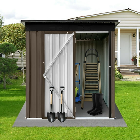 10 x 8 FT Metal Garden Sheds with Hinged Door and Padlock, Hooks ,Windows, Punched Vents, Pent Roof Outdoor Storage Shed, Easy to Assemble for Garden Tool Equipment Material, Grey