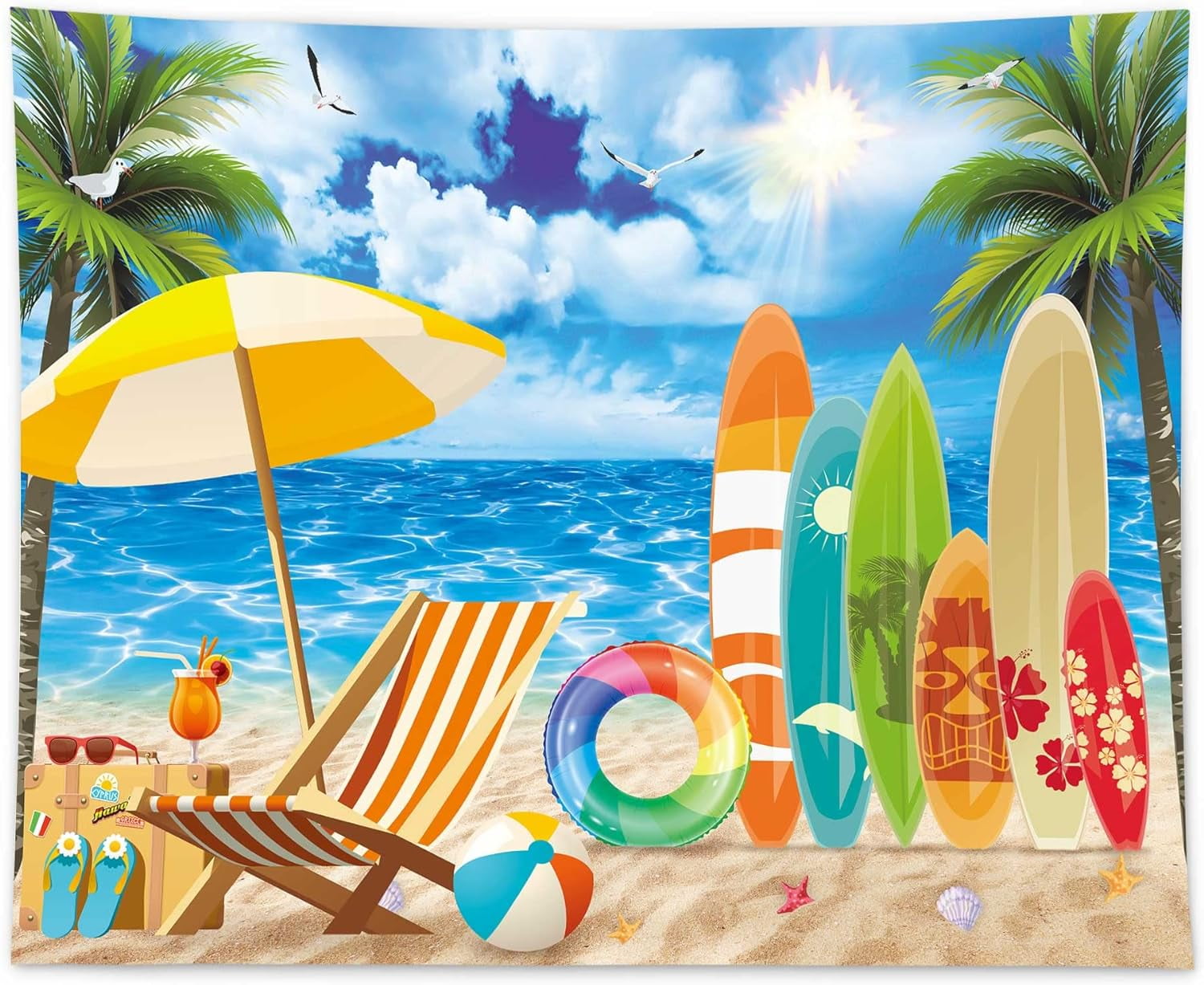 10 x 8 FT Summer Surfboard Party Backdrop Tropical Hawaiian Beach ...
