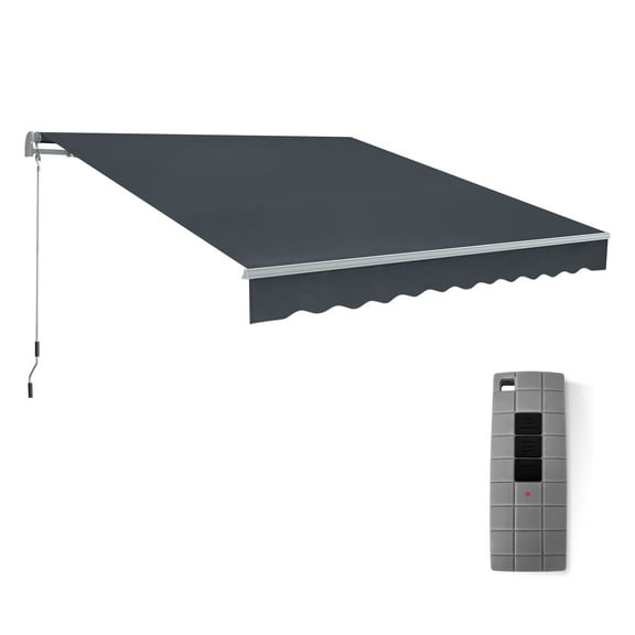 10' x 8' Motorized Retractable Awning Sunshade Canopy with Remote Control for Patio Deck Yard (Dark Grey)