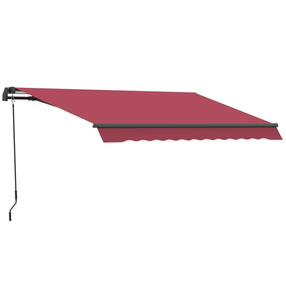 10' x 8' Retractable Awning, Patio Awnings, Sunshade Shelter w/ Manual Crank Handle, UV & Water-Resistant Fabric and Aluminum Frame for Deck, Balcony, Yard, Red