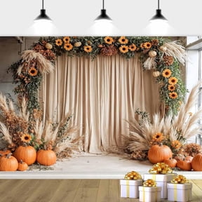 10 x 8 ft Boho Floral Wedding Backdrop, Boho Fall Thanksgiving Party Backdrop Romantic Sunflowers Hay Photography Background for Wedding Ceremony Bridal Shower Birthday Party Decor