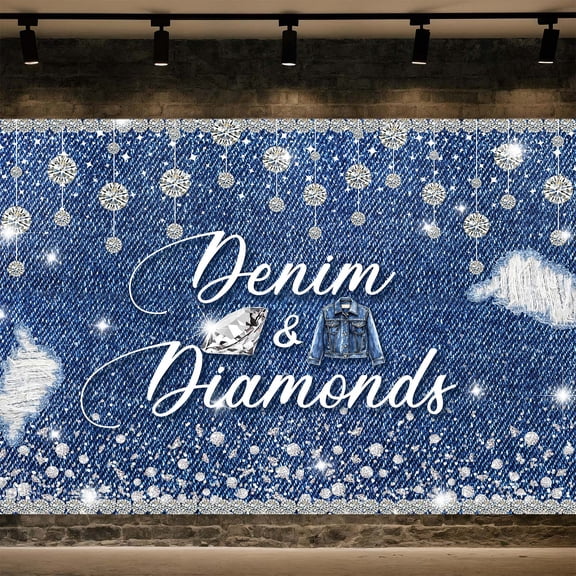 10 x 8 ft Denim and Diamonds Party Backdrop Decorations, Denim and Diamonds Backdrop Background for Bachelorette Birthday Party Bridal Shower Wedding Decor Party Supplies