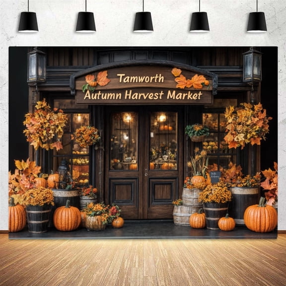 10 x 8 ft Fall Thanksgiving Photo Backdrop, Autumn Fall Pumpkin Harvest Market Hay Maple Tree Leaves Background Baby Shower Party Backdrop Decoration Banner Supplies Photo Studio Prop