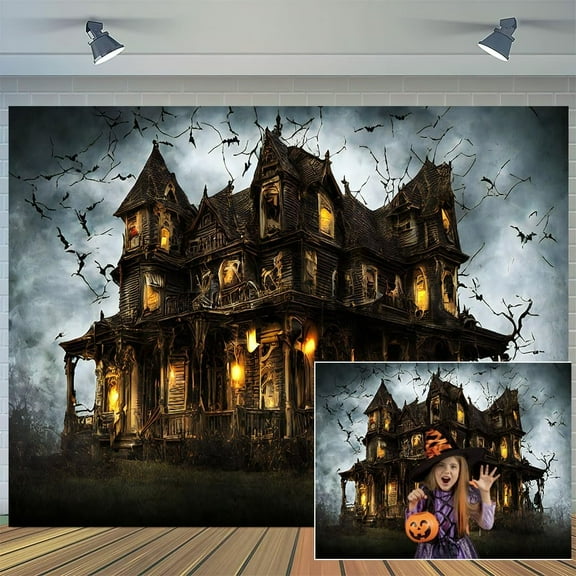 10 x 8 ft Happy Halloween Bat Scary Castle Bat Party Banner Decor Backdrop Black Horror Night Graveyard Photography Background for Pictures Baby Kids Portrait Photo Booth Shoot Vinyl Studio Props