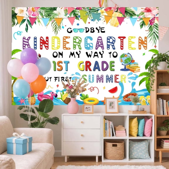 10 x 8 ft Kindergarten Graduation Party Decorations Backdrop, Graduate Banner Background for Kids Pre-K Congrats Grad Class of 2026, Summer Beach Theme Last Day of Kindergarten Photo Backdrop