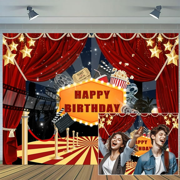 10 x 8 ft Movie Night Backdrop for Birthday Party Backdrop Red Carpet Night Lights Movie Theme Banner Background Photography Birthday Party Decorations Banner Photo Booth Props