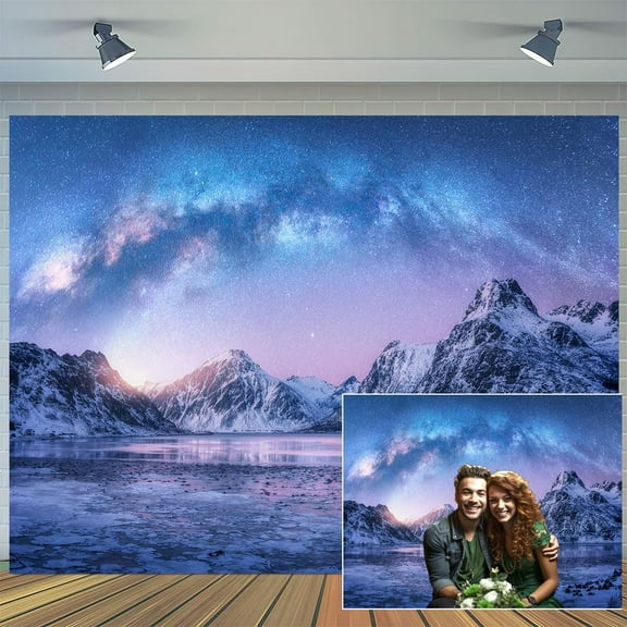 10 x 8 ft Winter Aurora Borealis Night Sky Backdrop Arctic Snow Capped Mountains Lake Scenery Nature Landscape Background Wallpaper Birthday Party Cake Table Art Photo Banner Shoot Booth Props