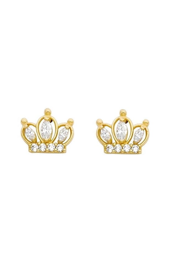 10 x 8 mm 14k Yellow Gold Cubic Zirconia Crown Screwback Earring Studs