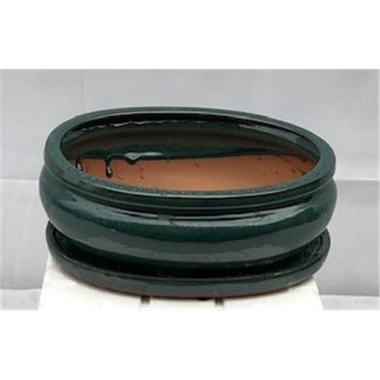 10 x 8 x 4 in. Ceramic Bonsai Pot with Humidity Drip Tray, Blue & Green ...