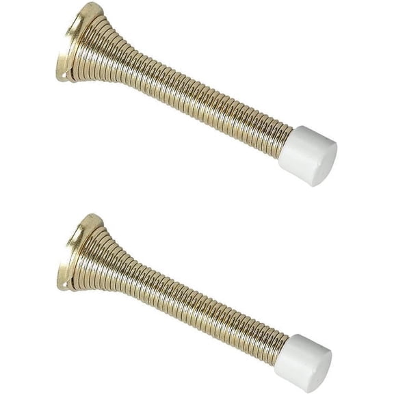 10 x Brass Spring Door Stop Stops Stopper Gold Doorstop Inc Fixings & Screws