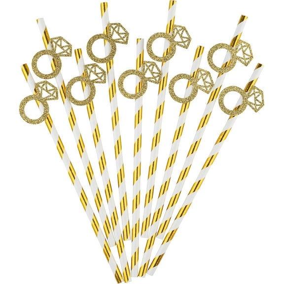 10 x Gold Engagement Straws | Bachelorrette Party Straws | Engagement Party Straws