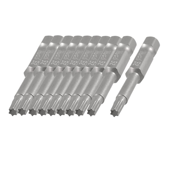 10 x Gray Metal 50mm Length 3mm T15 Head Magnetic Torx Screwdriver Bits