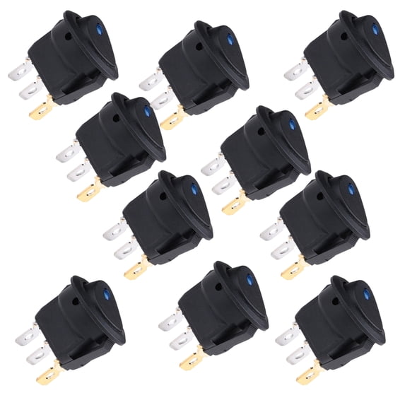 10 x LED Round Switch, 2 Pins Car Round Rocker Dot Boat Blue LED Light ...