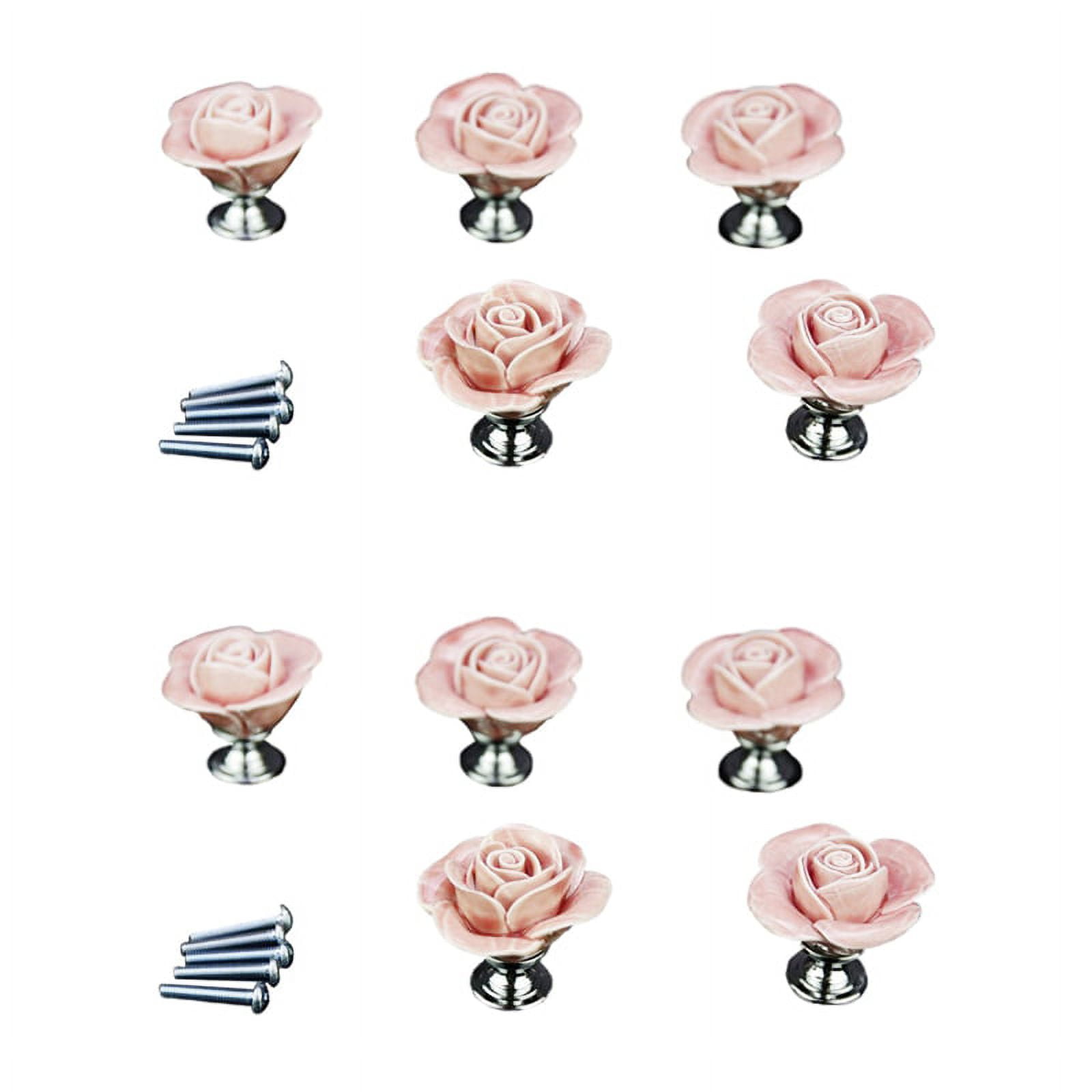 10 x Pink Door Furniture Ceramic Handle Antique Button Screws Included