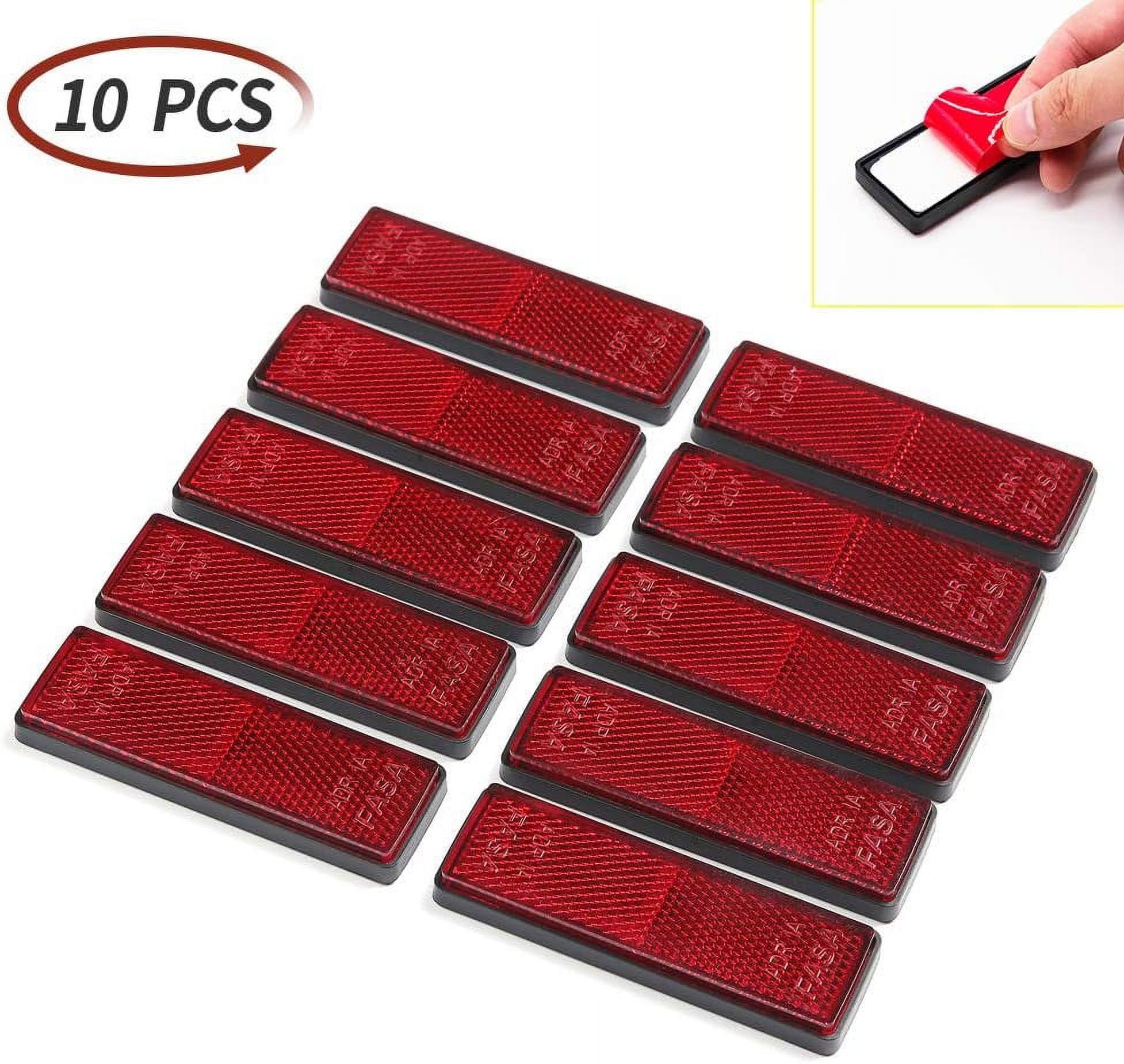 PSLER 10-Pack Rectangle Red Reflectors - Self-Adhesive Safety Stickers For Vehicles, Bikes, Boats - View #3