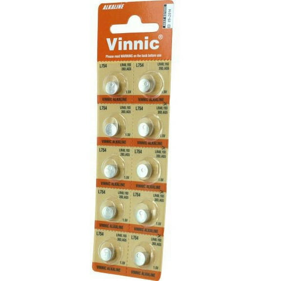 10 x Vinnic Size LR48 393 AG5 L754 SR754W Alkaline Watch Battery