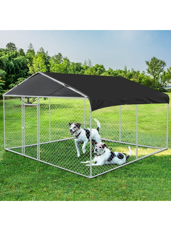 10 x 10 ft ( 118" x 118" x 67" ) Outdoor Dog Kennel Outside Large Heavy Duty Shade Dog Pen Playpen Pet Dog Enclosure Crate Dog Run House with UV & Waterproof Cover