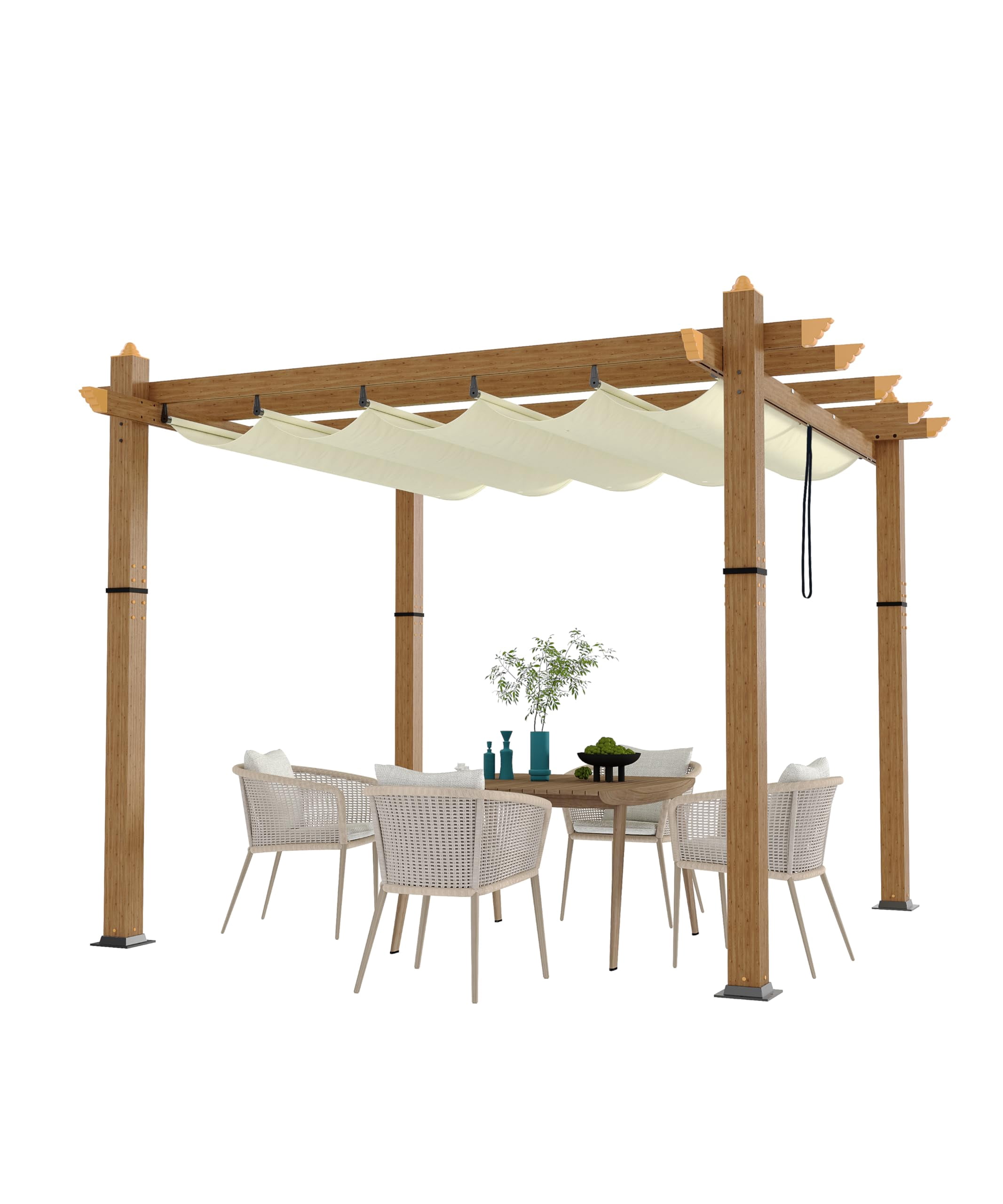 10'x10' or 10'x13' Aluminum Pergola with Retractable Canopy – Modern