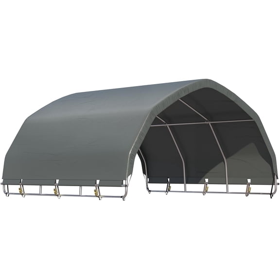 10'x10' Corral Shelter, Heavy Duty Round Style Canopy, Waterproof and UV Treated Universal Cover, Easy Assembly Stable and Agricultural Storage and Shade Shed Kit for Livestock,Gray