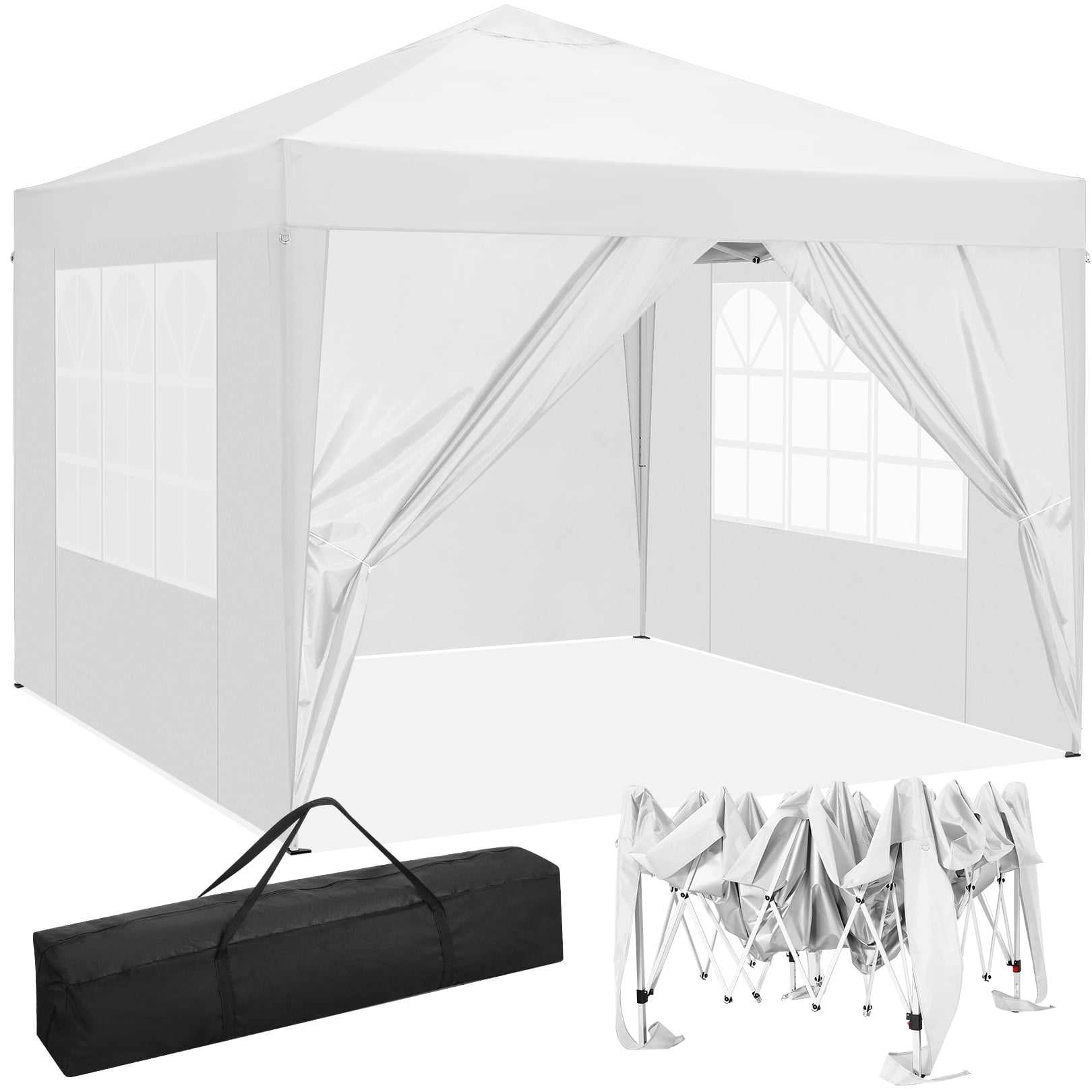  OKVAC 10x10 FT Pop Up Canopy Tent, Portable Commercial Instant  Shelter, Adjustable Height Outdoor Event Gazebos with 4 Removable Sidewalls  and Carry Bag, for Wedding, Beach, Party, Picnic (White) 