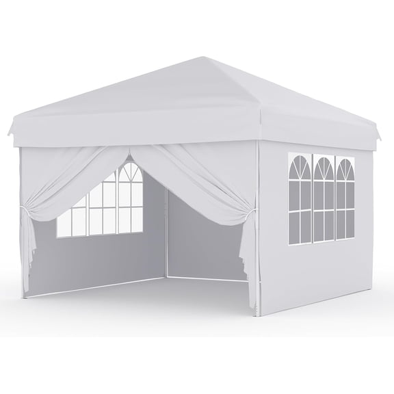 10'x10' Easy Pop Up Canopy Tent with 4 Detachable Window Sidewalls - Waterproof Outdoor Portable Canopy with Carry Bag & Guy Lines - for Camping, Outdoor Parties and Parties(White)