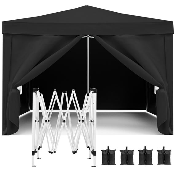 10'x10' Folding Canopy with 4 Removable Sidewalls,UPF 50 EZ Pop Up Canopy 4Pcs Weight Bag and Carry Bag